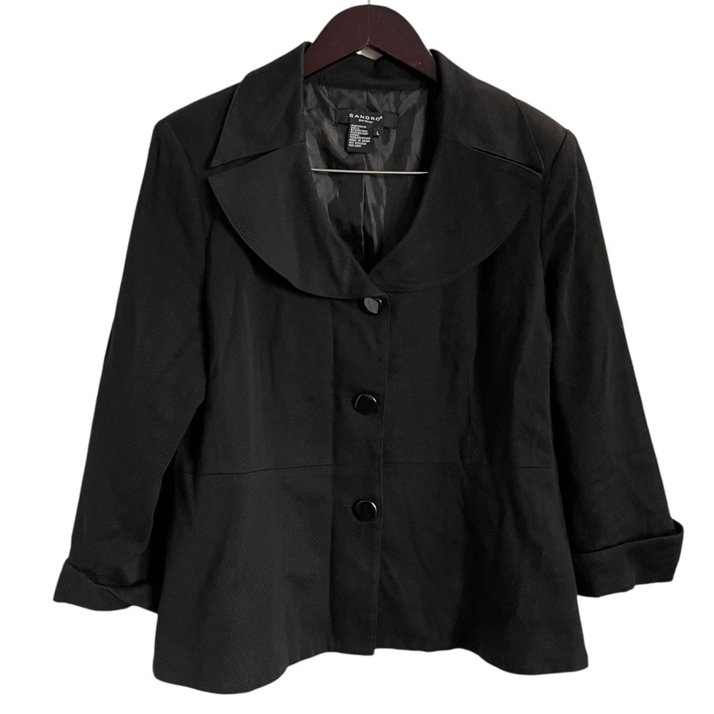 SANDRO‎ Sportswear Black Dress Cotton Blazer Size L